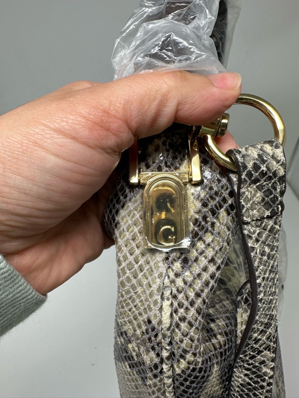 NEW G.I.L.I. GILI Milano Double Zip Exotic Leather Hobo Bag Purse Snake Grey - Picture 14 of 15